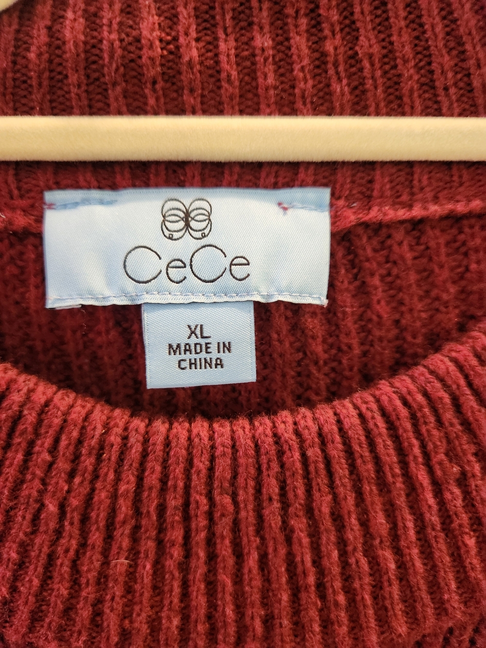 CeCe Maroon Crewneck Sweater with Textured Bobble Sleeves - Picture 3 of 6
